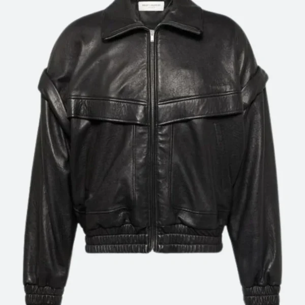 Bella Hadid 2025 Rome Italy Leather Jacket