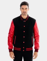 Classic Black & Red College Varsity Jacket Front Image