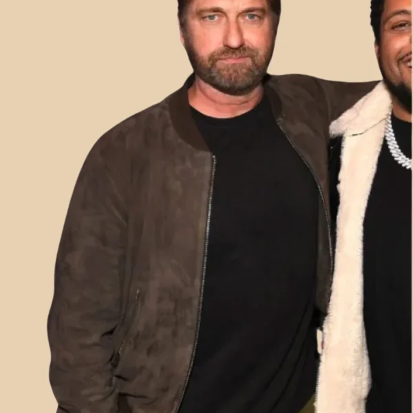 Den of Thieves 2 Pantera 2025 Movie Premiere Gerard Butler Leather Jacket Front Image