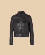 London Street Style Millie Bobby Leather Jacket Front Image