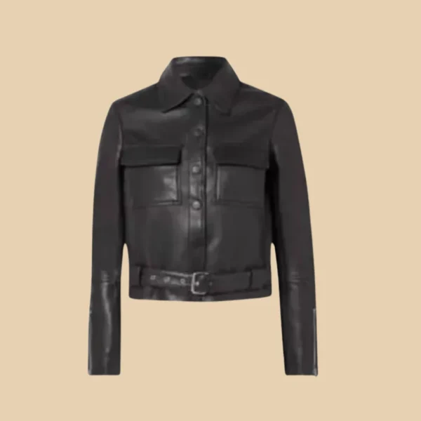 London Street Style Millie Bobby Leather Jacket Front Image