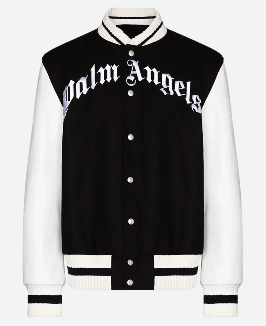 Palm Angels X 50 Bear Black Varsity Jacket Front Image Palm Angels X 50 Bear Black Varsity Jacket Front Image