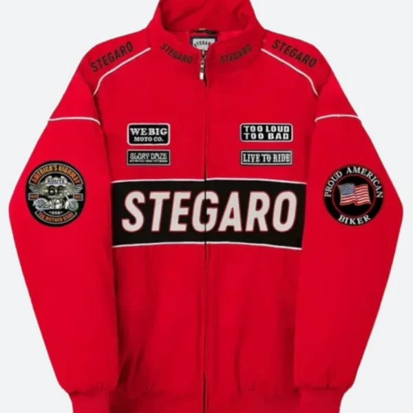 Stegaro Red Moto Bomber Jacket